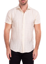 202173 - Beige Button Up Short Sleeve Dress Shirt