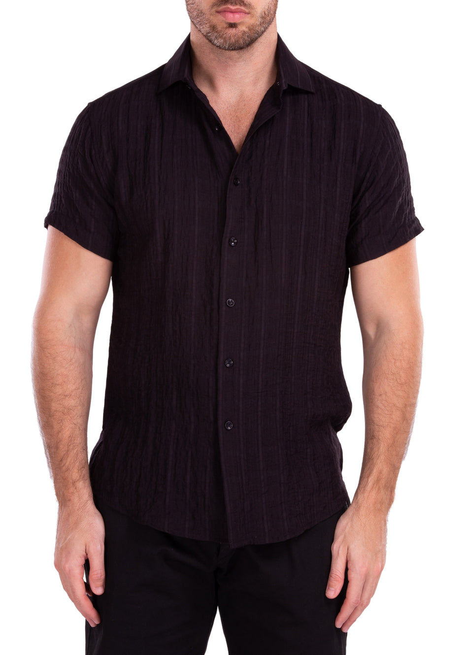 202173 - Black Button Up Short Sleeve Dress Shirt