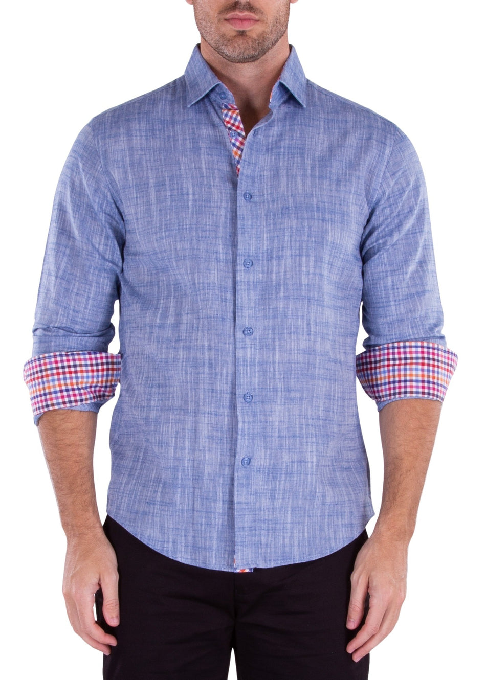 202238 - Men's Blue Button Up Long Sleeve Dress Shirt