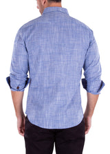 202238 - Men's Blue Button Up Long Sleeve Dress Shirt