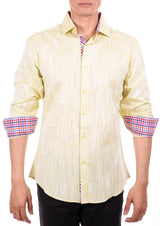 202238 - Men's Yellow Button Up Long Sleeve Dress Shirt