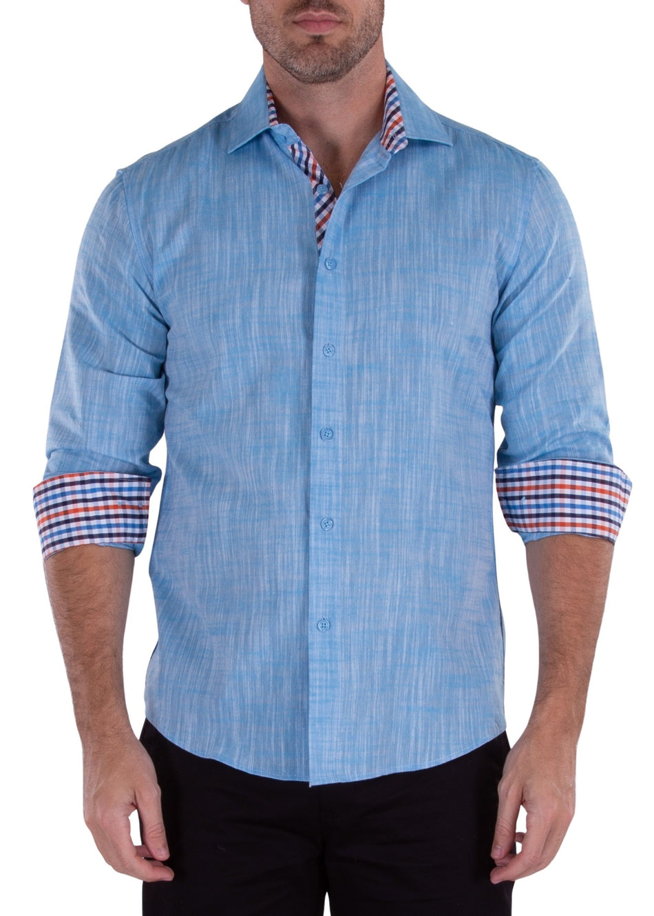 202238 - Men's Turquoise Button Up Long Sleeve Dress Shirt