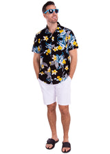206001 - Black Cotton Hawaiian Pocket Shirt