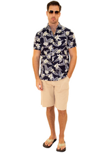 206001 - Navy Cotton Hawaiian Pocket Shirt