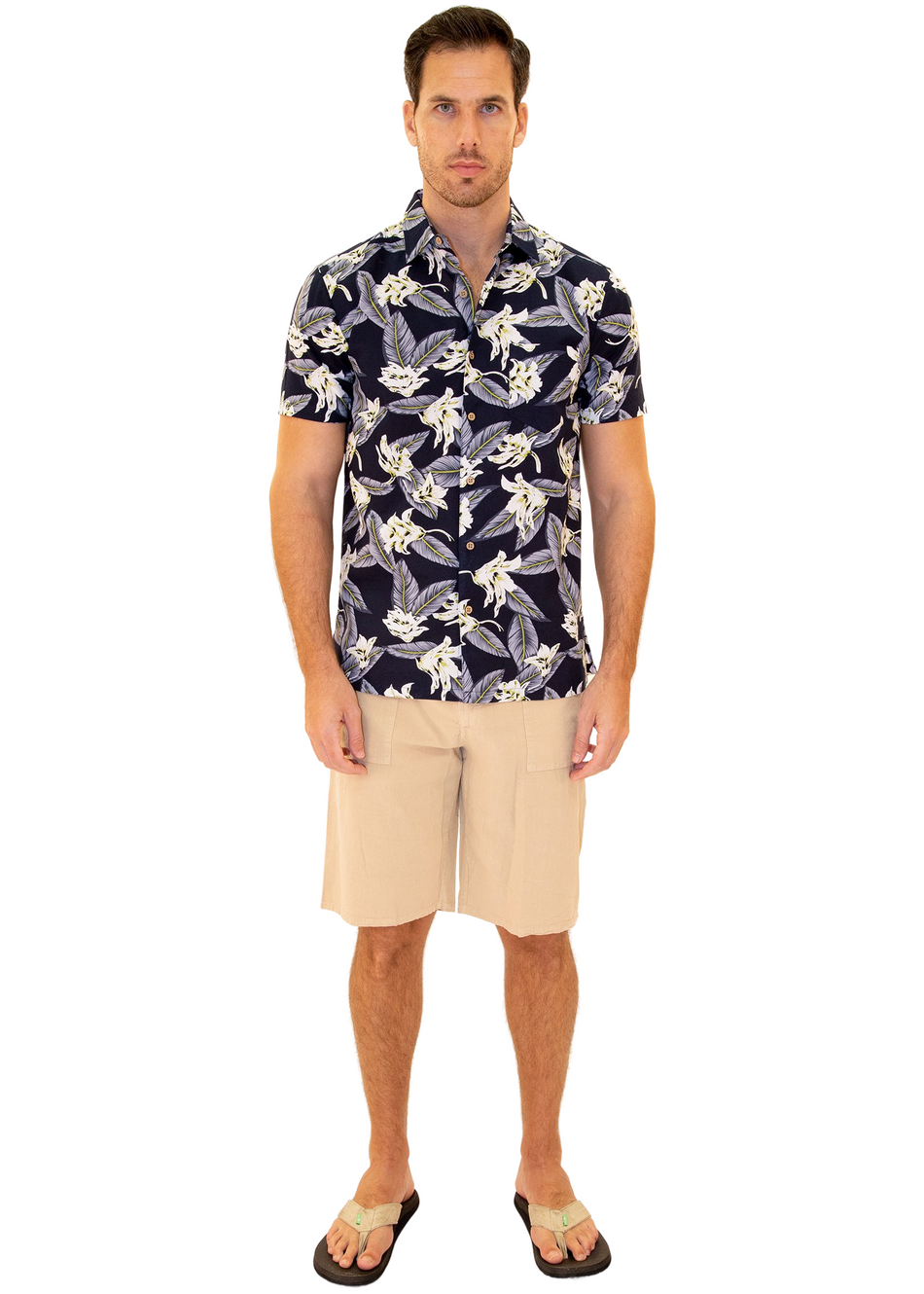 206001 - Navy Cotton Hawaiian Pocket Shirt
