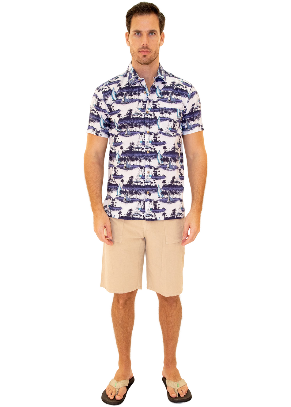 206030 - White Cotton Hawaiian Pocket Shirt