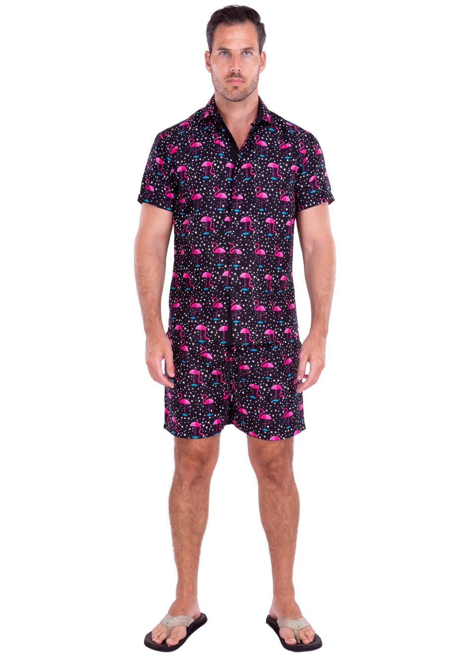 223101 - Black Flamingo Print Shorts