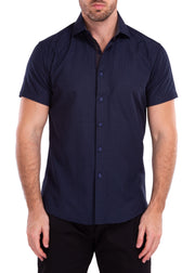 212111 - Navy Button Up Short Sleeve Dress Shirt