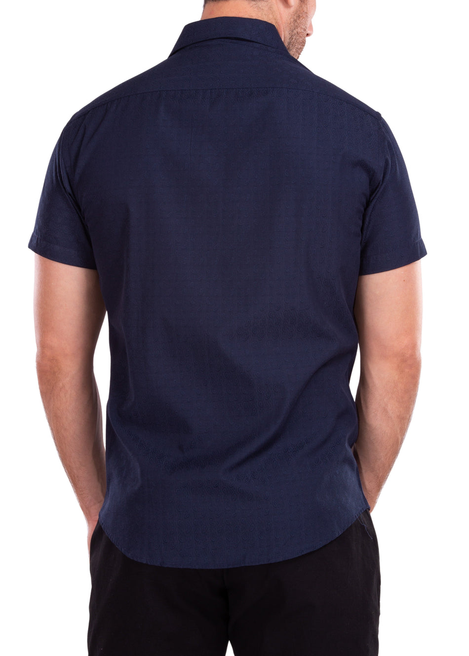 212111 - Navy Button Up Short Sleeve Dress Shirt