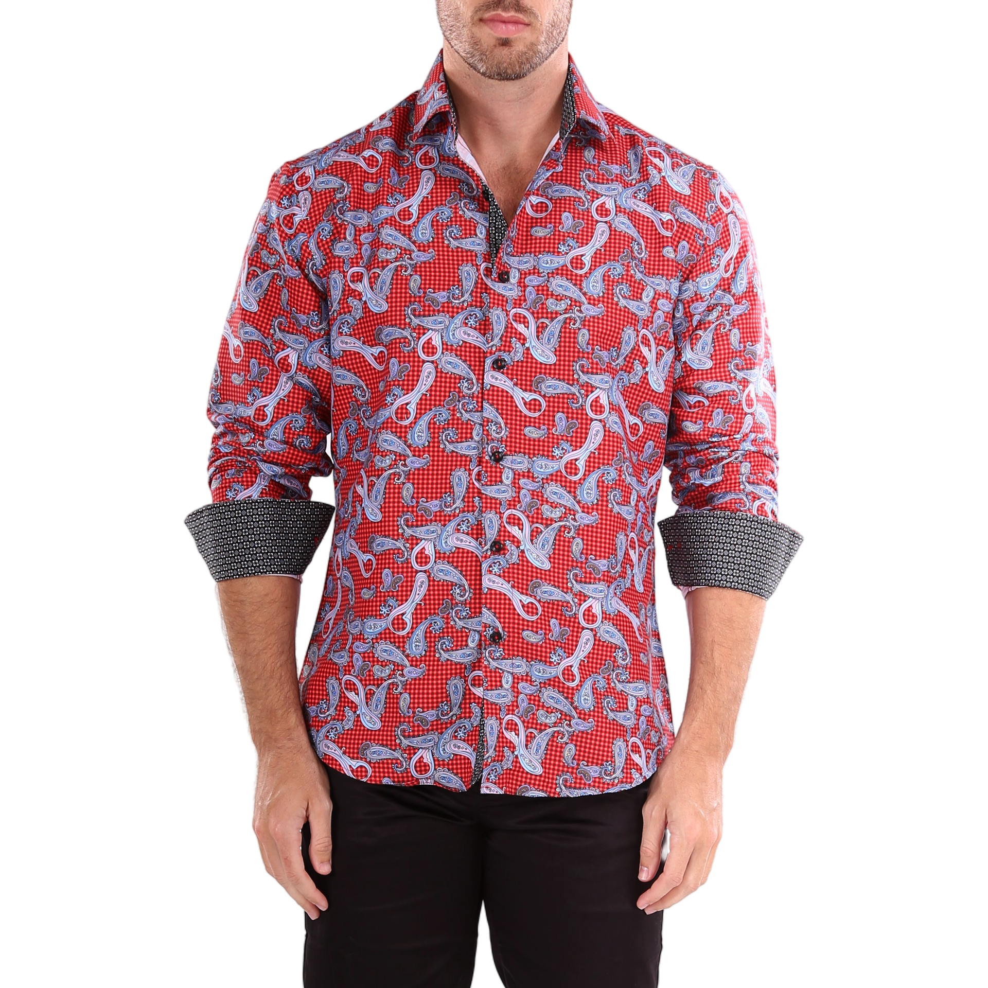 red pattern dress shirt Red Floral Shirt, Men's Tailored Unique Dress Clothes, Handmade in America Short Sleeve Button Up Shirt, Made to Order, Custom Clothing