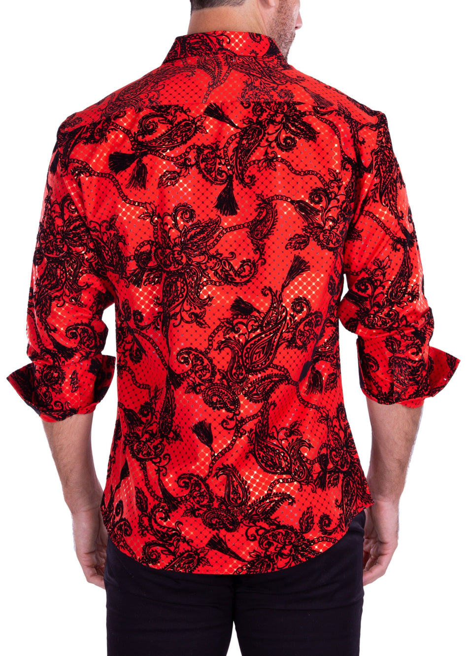 212233 - Men's Red Button Up Long Sleeve Dress Shirt
