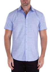 222117 - Blue Button Up Short Sleeve Dress Shirt