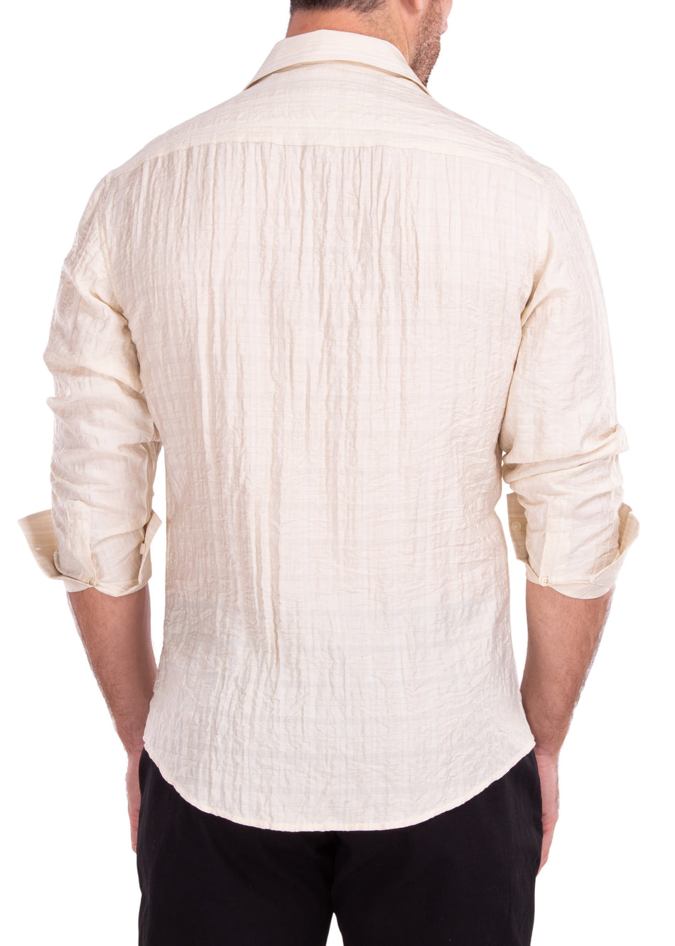 222201 - Beige Button Up Long Sleeve Dress Shirt
