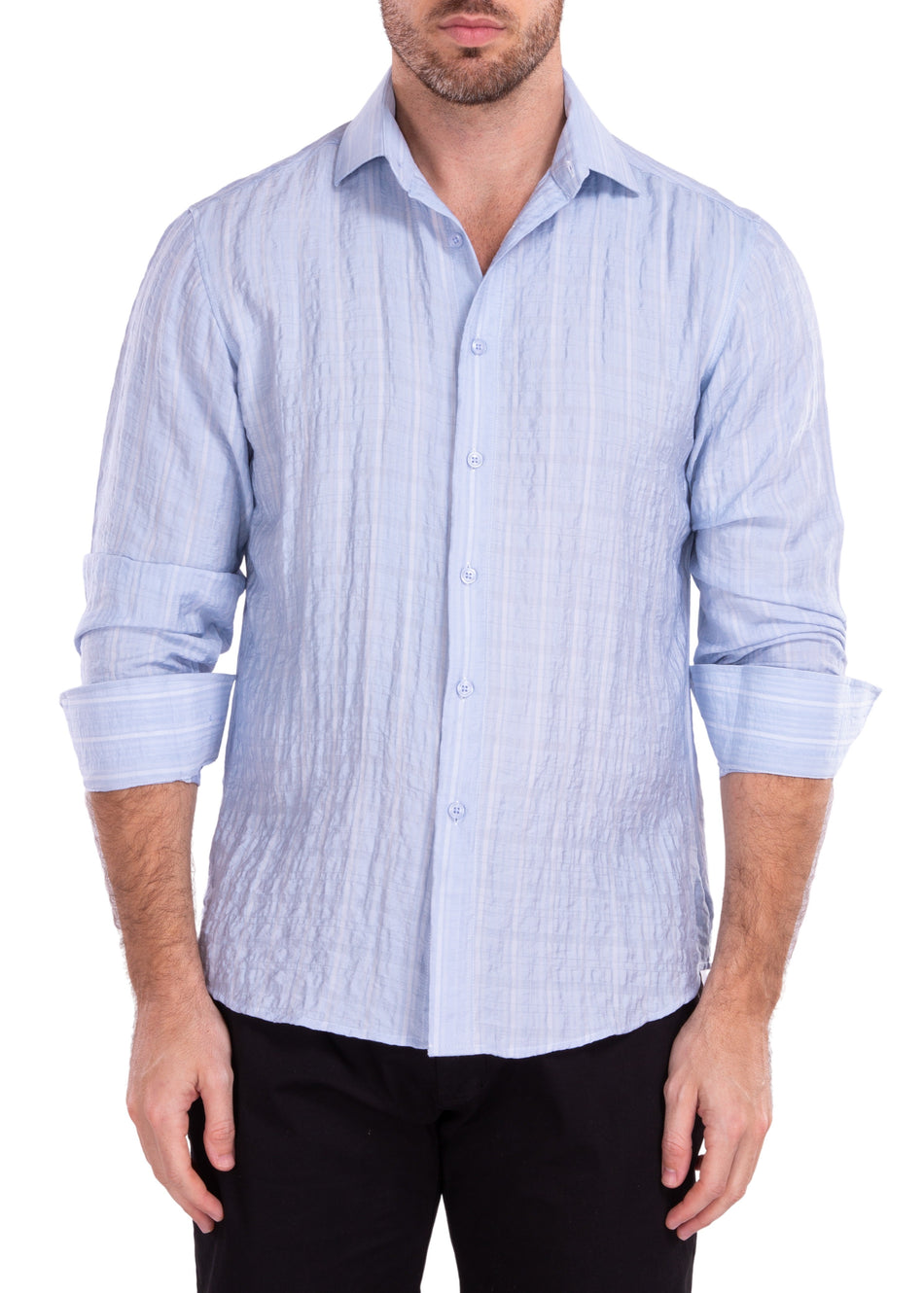 222201 - Blue Button Up Long Sleeve Dress Shirt