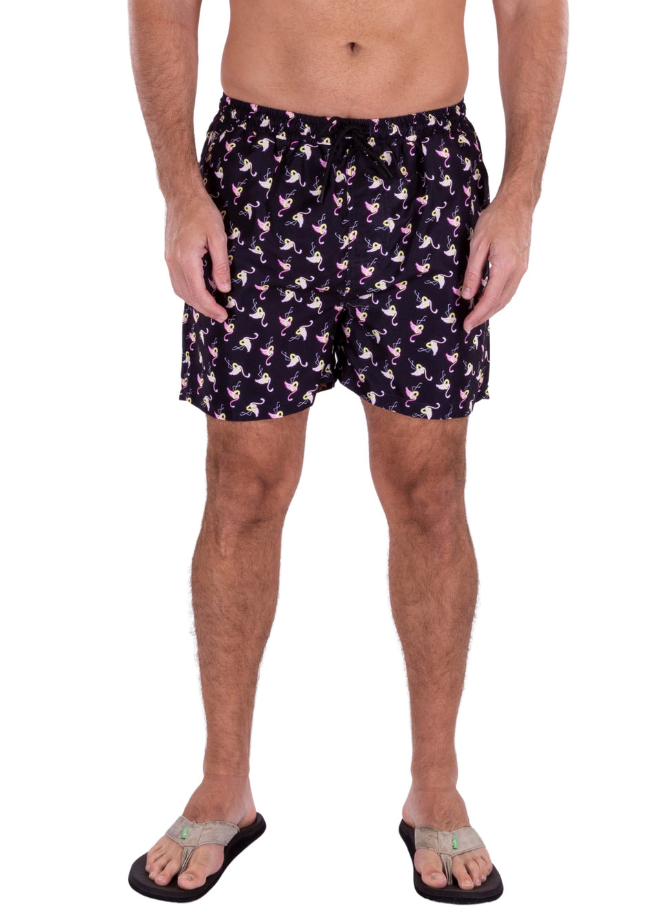 223118 - Black Flamingo Print Shorts