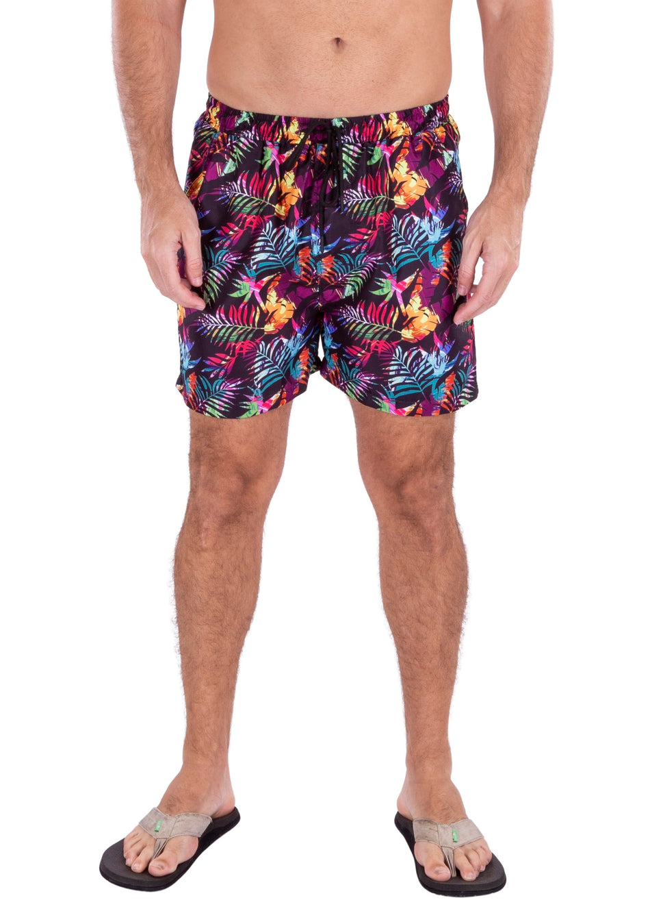 223129 - Black Tropical Print Shorts
