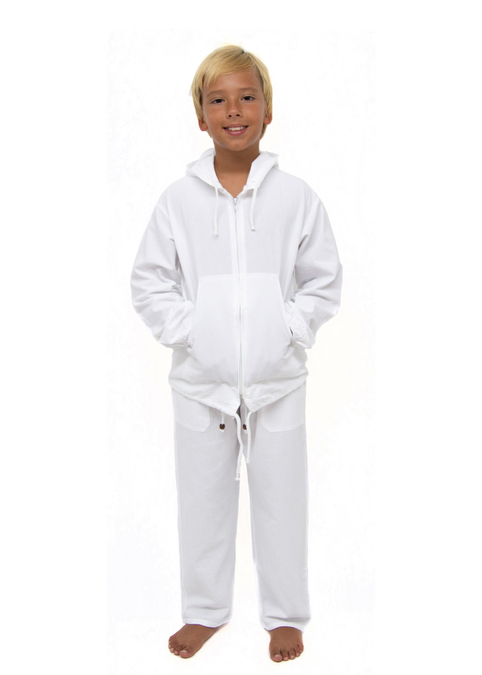 BN1005 - White Cotton Long Sleeve Hoodie