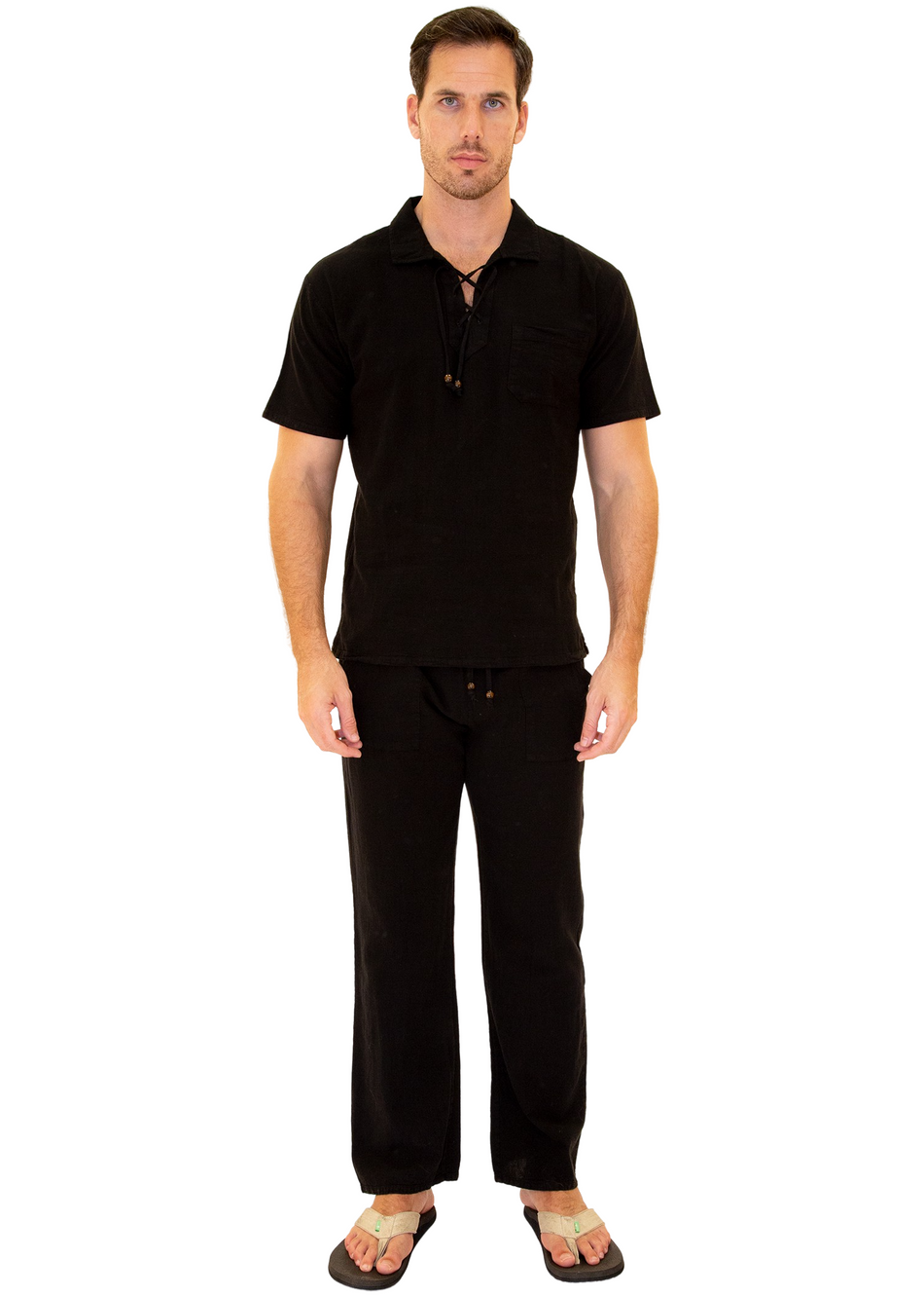GZ1003 - Black Cotton Drawstring Pocket Shirt