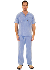 GZ1003 - Blue Cotton Drawstring Pocket Shirt