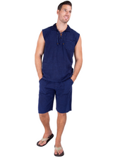 GZ1004 - Navy Cotton Drawstring Pocket Sleeveless Shirt