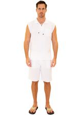 GZ1004 - White Cotton Drawstring Pocket Sleeveless Shirt