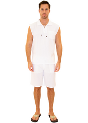 GZ1004 - White Cotton Drawstring Pocket Sleeveless Shirt
