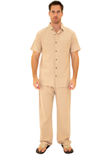 GZ1007 - Beige Cotton Button Down Pocket Shirt