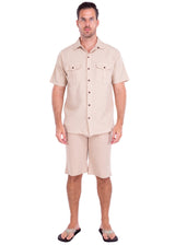GZ1009 - Beige Cotton Button Down Pockets Shirt