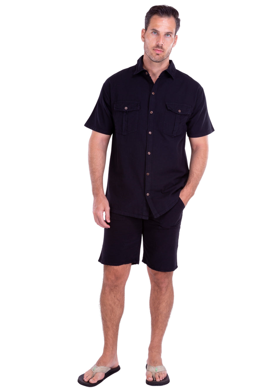 GZ1009 - Black Cotton Button Down Pockets Shirt