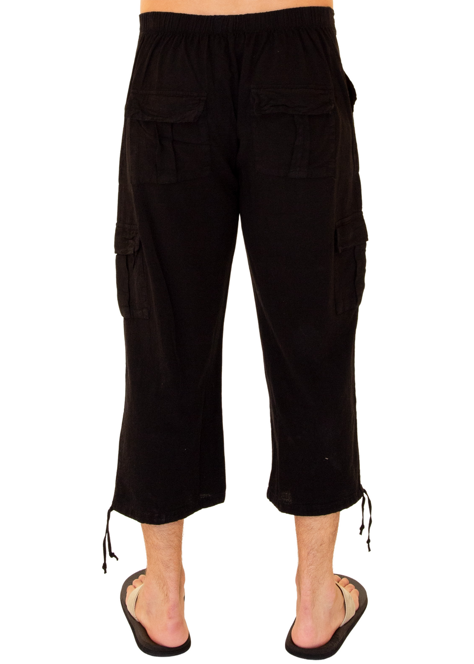 GZ1011 - Black Cotton Drawstring 3/4 Cargo Pants