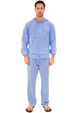 GZ1014 - Blue Unisex Cotton Drawstring Zip-Up Hoodie