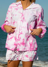 GZ1014 - Tie Dye Pink Cotton Drawstring Zip-Up Hoodie