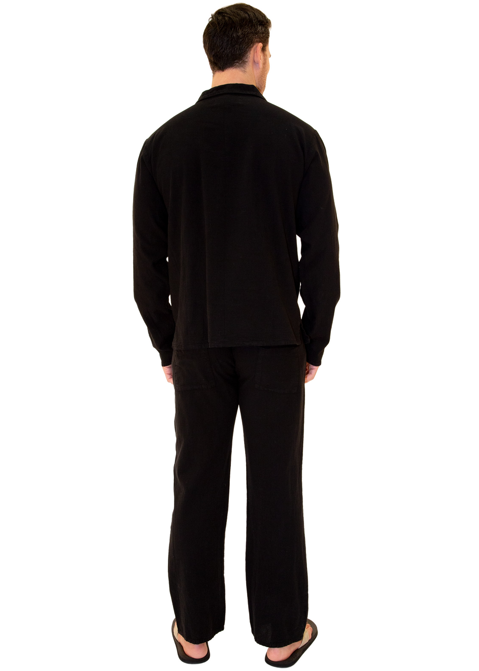 GZ1015 - Black Cotton Drawstring Pocket Long Sleeves Shirt