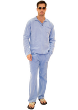 GZ1015 - Blue Cotton Drawstring Pocket Long Sleeves Shirt