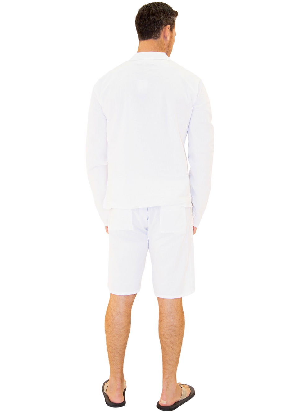 GZ1015 - White Cotton Drawstring Pocket Long Sleeves Shirt