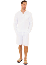 GZ1015 - White Cotton Drawstring Pocket Long Sleeves Shirt