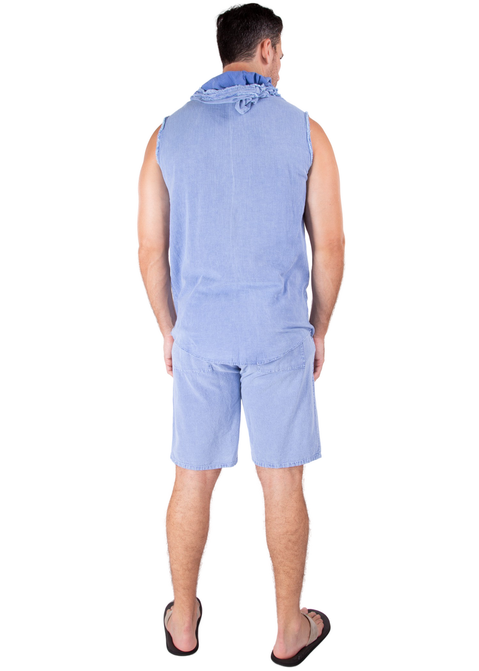 GZ1019 - Blue Cotton Sleeves Hood Shirt
