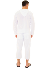 GZ1020 - White Cotton Drawstring Hooded Long Sleeve Shirt