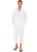 GZ1020 - White Cotton Drawstring Hooded Long Sleeve Shirt