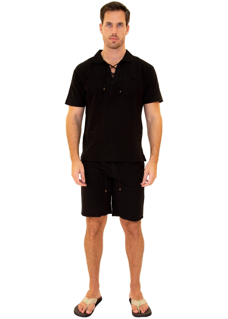 GZ3102 - Black Cotton Drawstring Waist Shorts