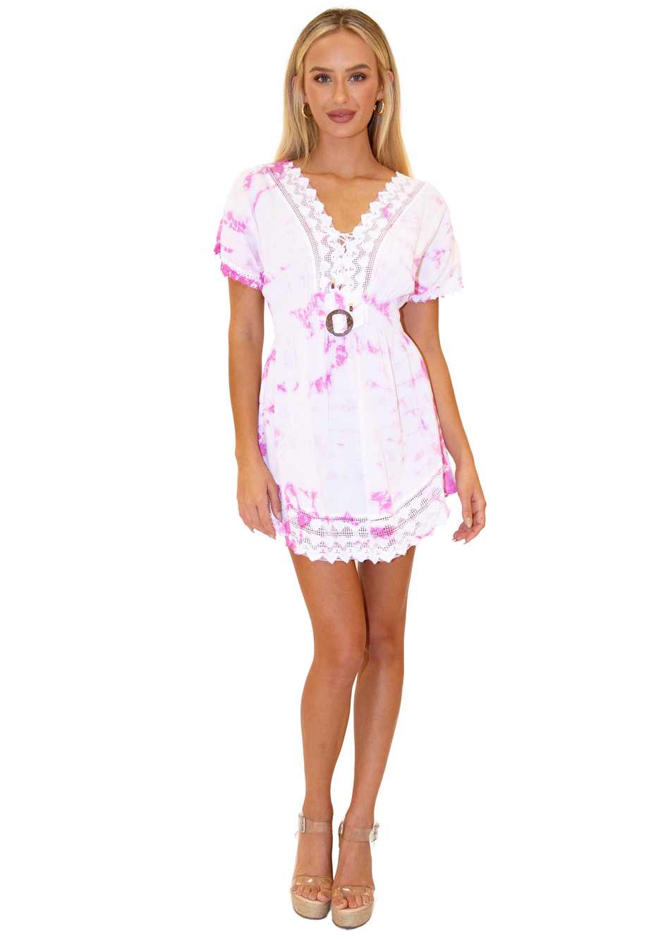 NW1025 - Tie Dye Pink Cotton Cover-Up