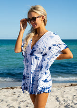 NW1073 - Tie Dye Blue Cotton Cover-Up