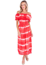 NW1079 - Tie Dye Red Cotton Dress