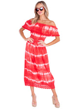 NW1079 - Tie Dye Red Cotton Dress