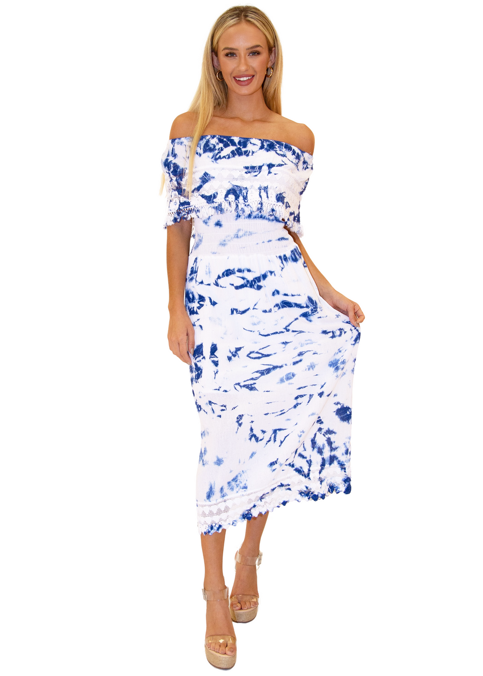 NW1079 - Tie-Dye Blue Cotton Dress