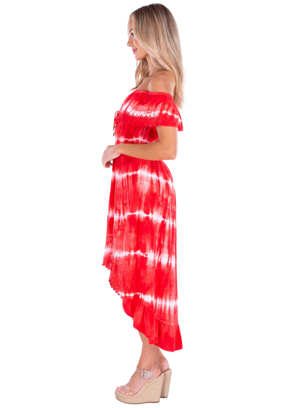 NW1083 - Tie Dye Red Cotton Dress