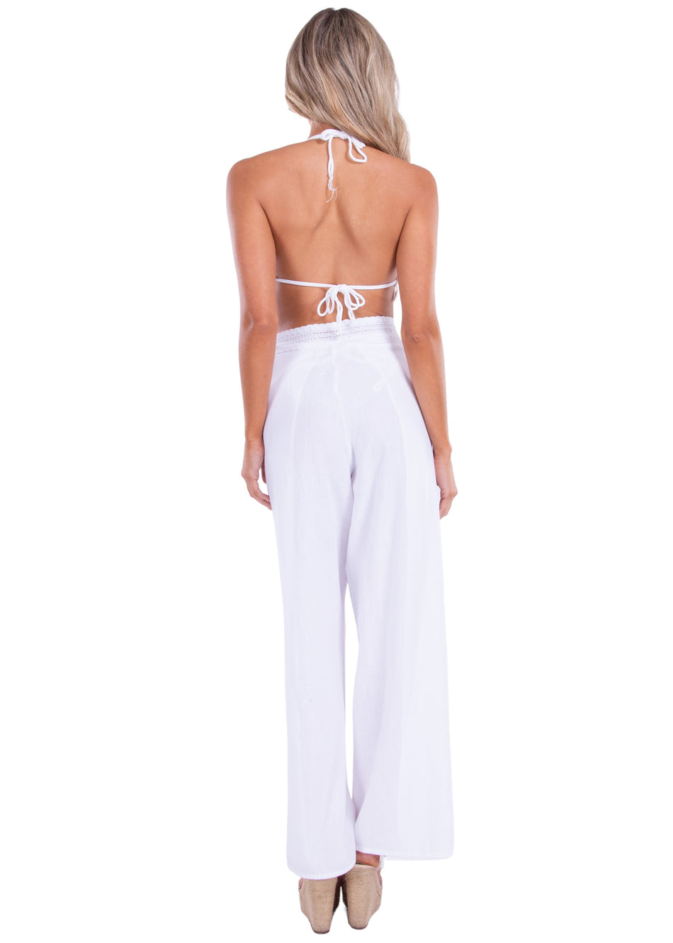 Buy White Cotton Embroidered Wrap Pants For Women by Nika by