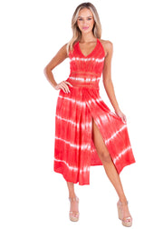 NW1273 - Tie Dye Red Cotton Dress