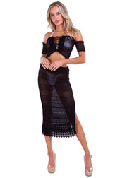 NW1281 - Black Cotton Crochet Skirt