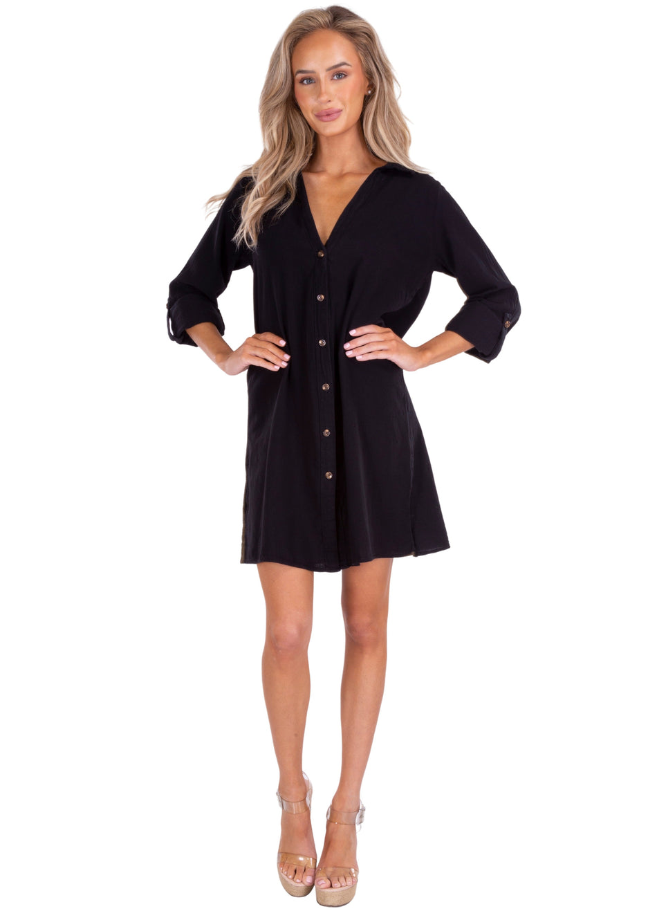 NW1408 - Black Cotton Tunic Dress